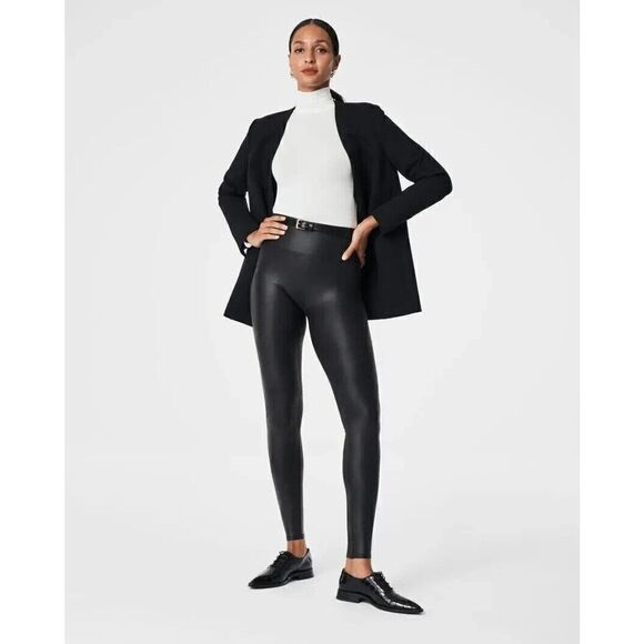 Spanx Faux Leather Crackle Black Women's Size Small - Picture 1 of 8
